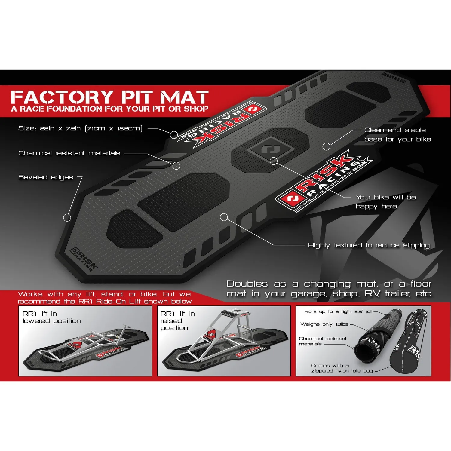 RISK RACING Factory Pit Mat 00244 podložka pod moto 183 cm odolná