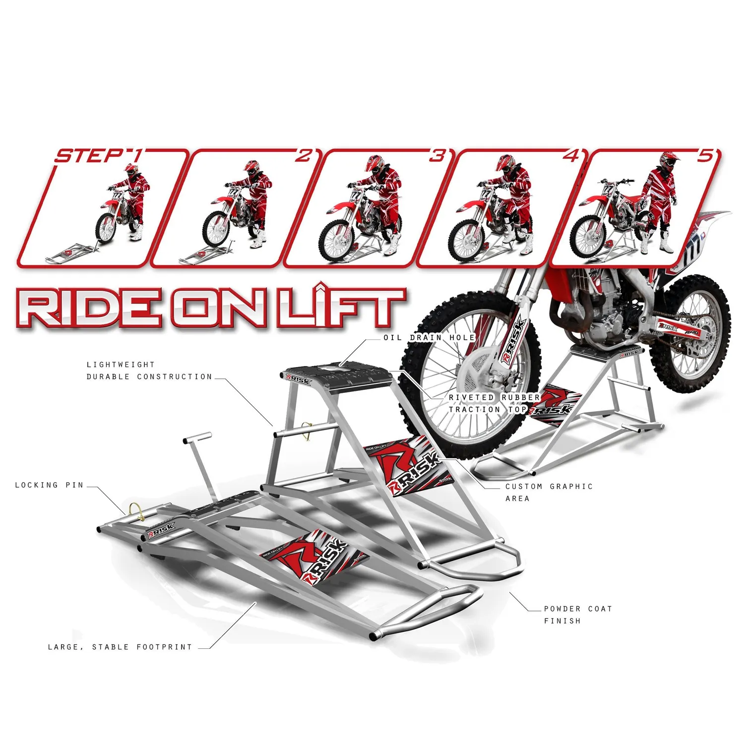 RISK RACING RR1 nájazdový stojan na motorku 85–450 cm3